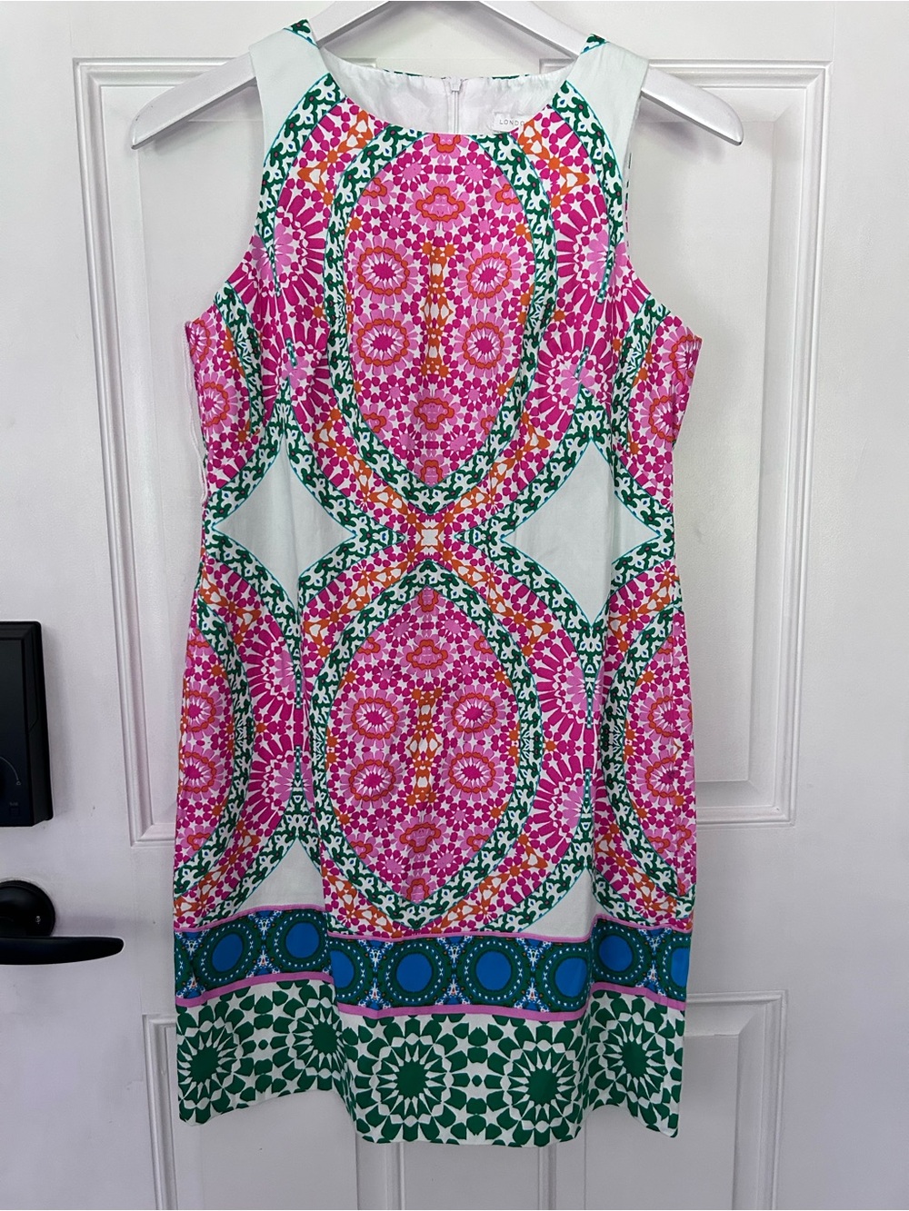 London Times Pink, Green & Blue Printed Sleeveless Shift Dress